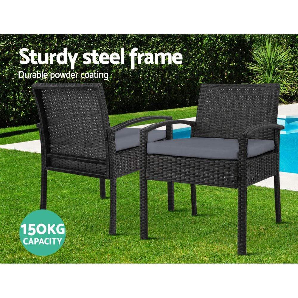 Set of 2 Outdoor Dining Chairs Wicker Chair Patio Garden Furniture Lounge Setting Bistro Set Cafe Cushion Gardeon Black - Newstart Furniture