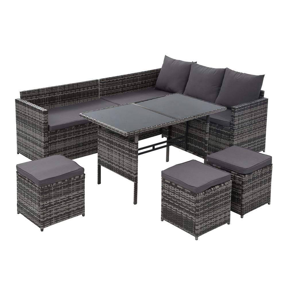 Gardeon Outdoor Furniture Dining Setting Sofa Set Lounge Wicker 9 Seater Mixed Grey - Newstart Furniture