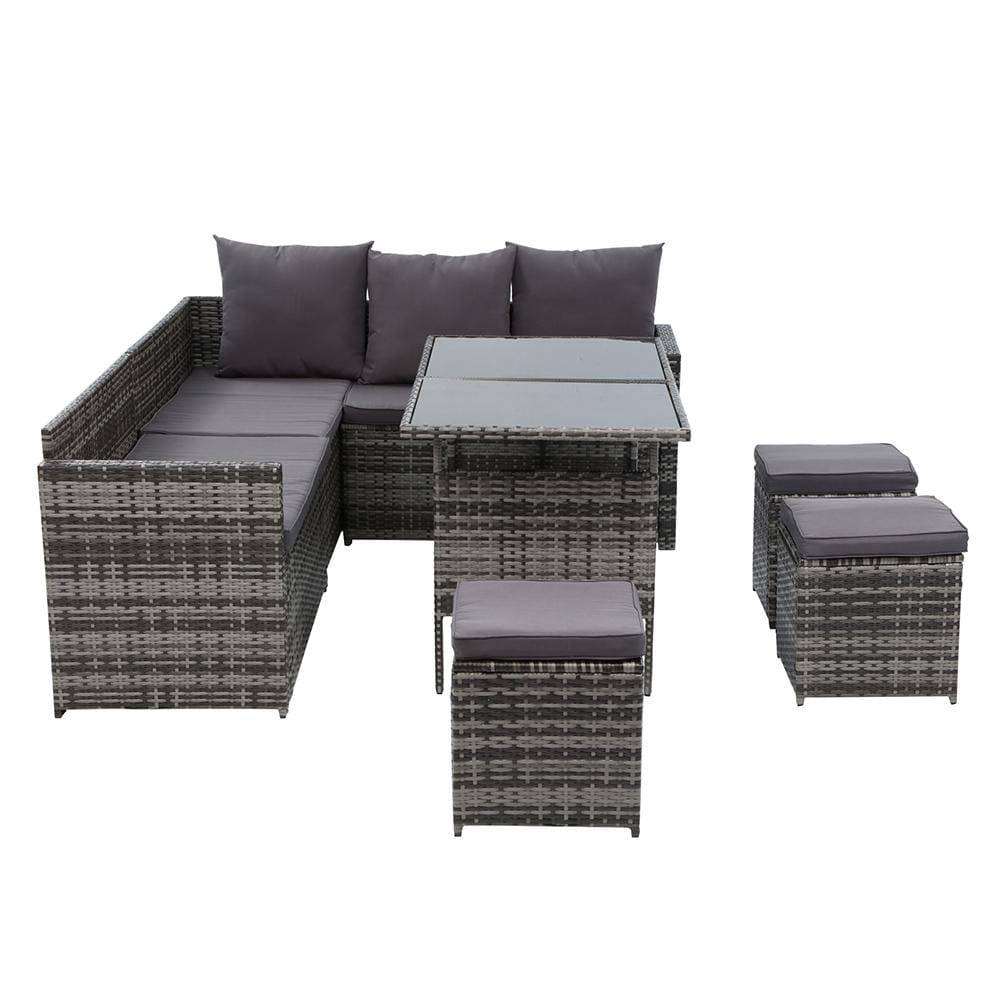 Gardeon Outdoor Furniture Dining Setting Sofa Set Lounge Wicker 9 Seater Mixed Grey - Newstart Furniture