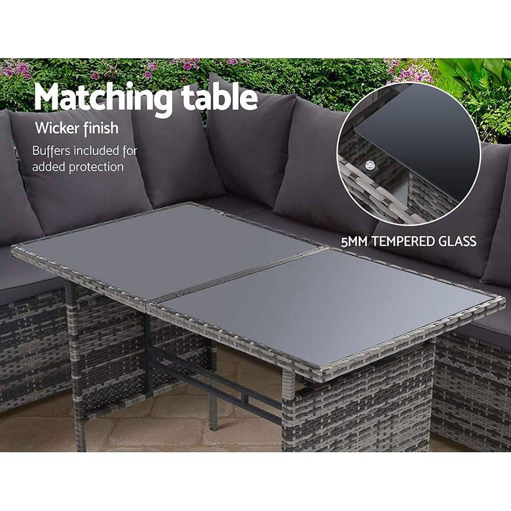 Gardeon Outdoor Furniture Dining Setting Sofa Set Lounge Wicker 9 Seater Mixed Grey - Newstart Furniture