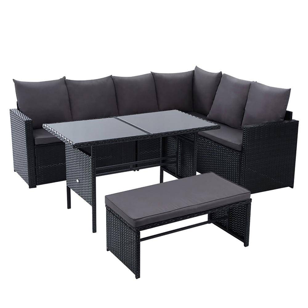 Gardeon Outdoor Furniture Dining Setting Sofa Set Lounge Wicker 8 Seater Black - Newstart Furniture