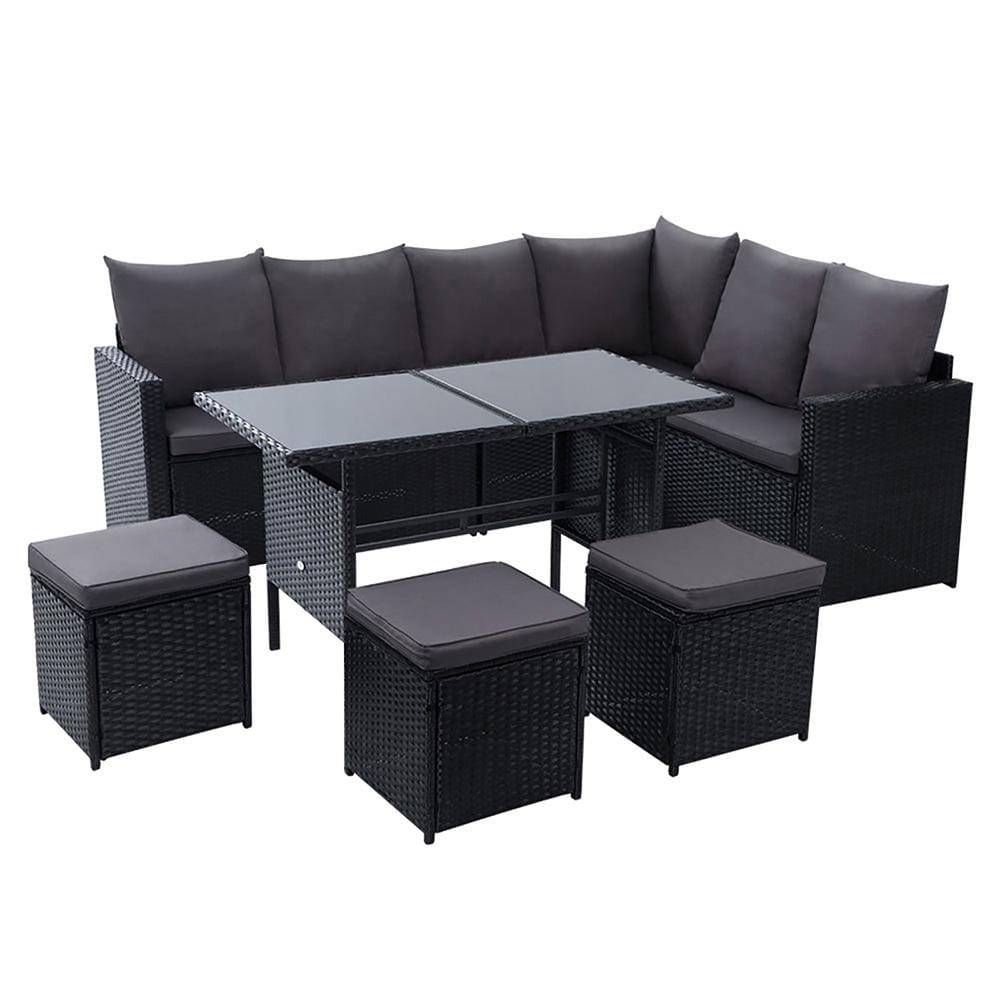 Gardeon Outdoor Furniture Dining Setting Sofa Set Wicker 9 Seater Storage Cover Black - Newstart Furniture