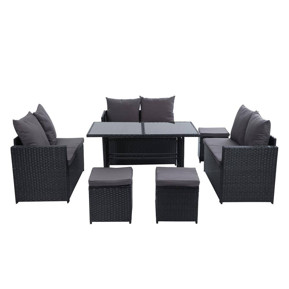 Gardeon Outdoor Furniture Dining Setting Sofa Set Wicker 9 Seater Storage Cover Black - Newstart Furniture