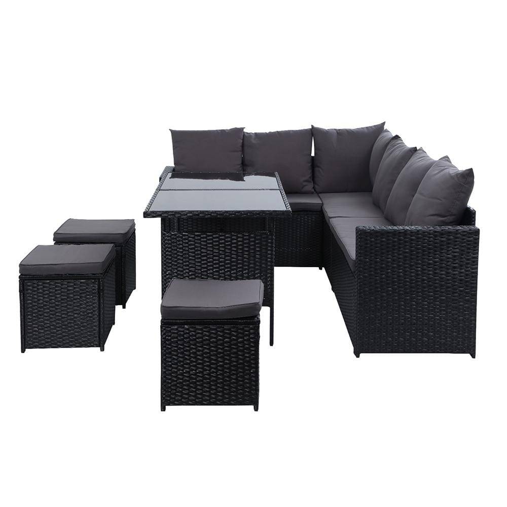 Gardeon Outdoor Furniture Dining Setting Sofa Set Wicker 9 Seater Storage Cover Black - Newstart Furniture