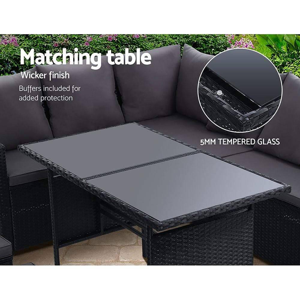 Gardeon Outdoor Furniture Dining Setting Sofa Set Wicker 9 Seater Storage Cover Black - Newstart Furniture