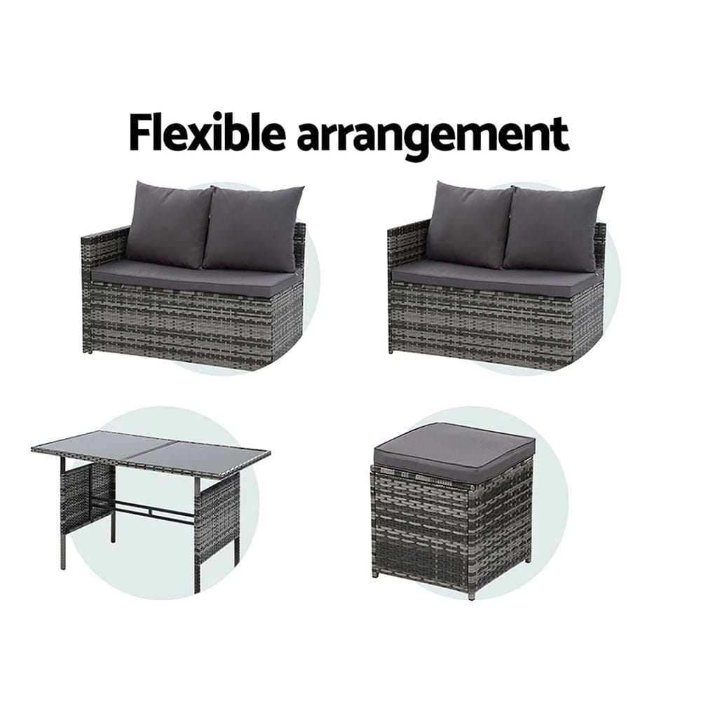 Gardeon Outdoor Furniture Dining Setting Sofa Set Wicker 9 Seater Storage Cover Mixed Grey - Newstart Furniture