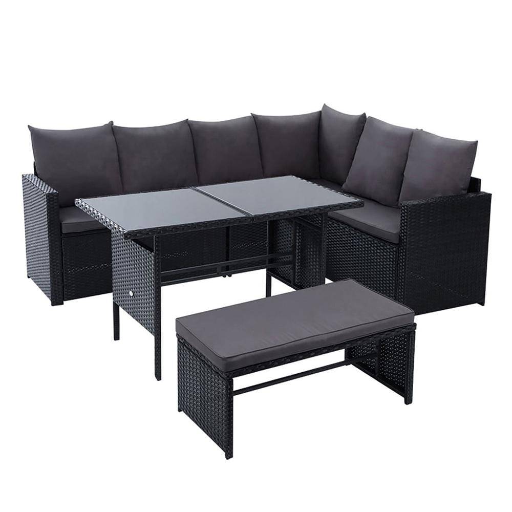 Gardeon Outdoor Furniture Dining Setting Sofa Set Wicker 8 Seater Storage Cover Black - Newstart Furniture