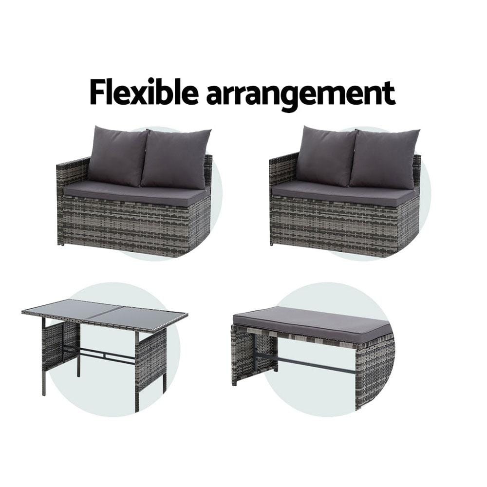 Gardeon Outdoor Furniture Dining Setting Sofa Set Wicker 8 Seater Storage Cover Mixed Grey - Newstart Furniture