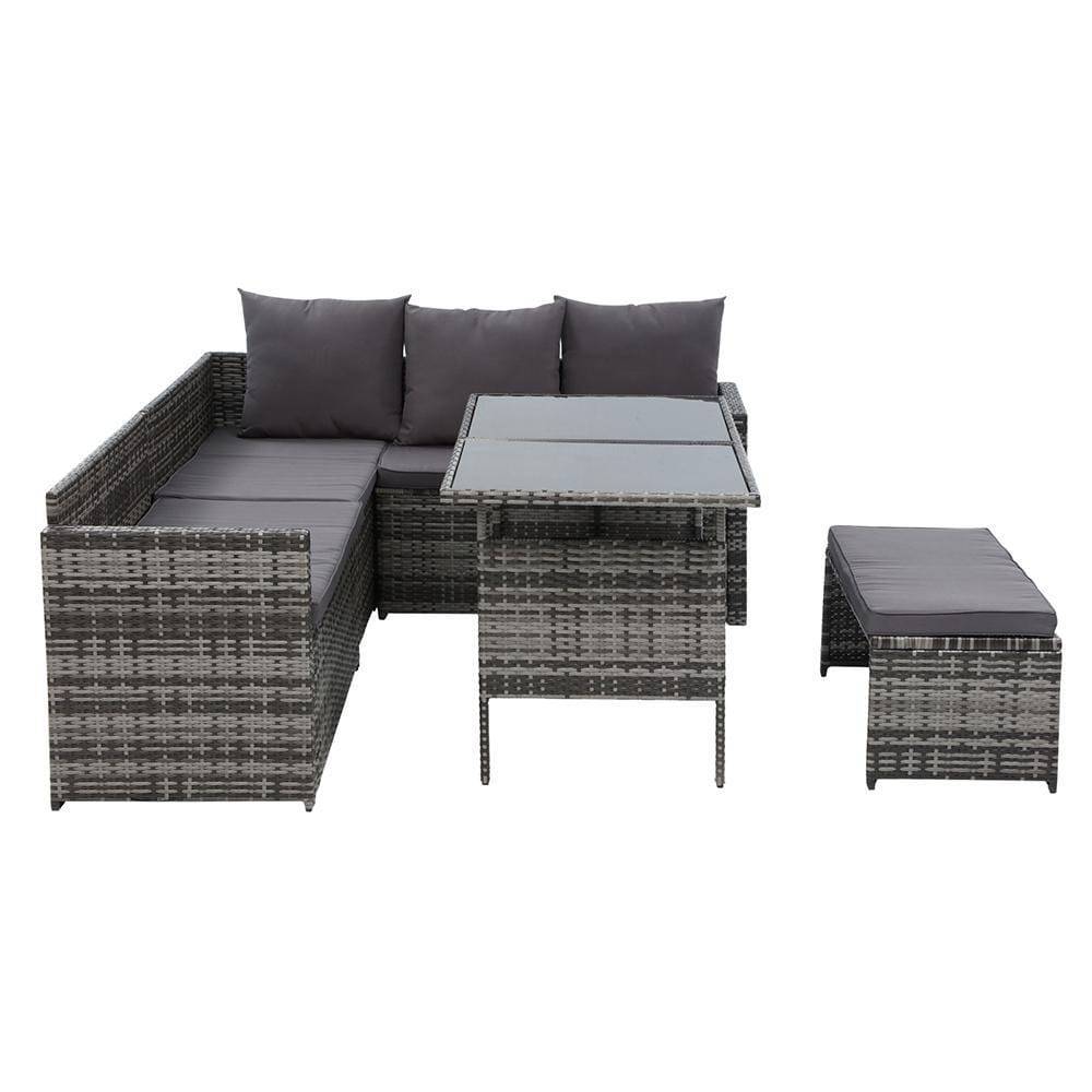 Gardeon Outdoor Furniture Dining Setting Sofa Set Wicker 8 Seater Storage Cover Mixed Grey - Newstart Furniture