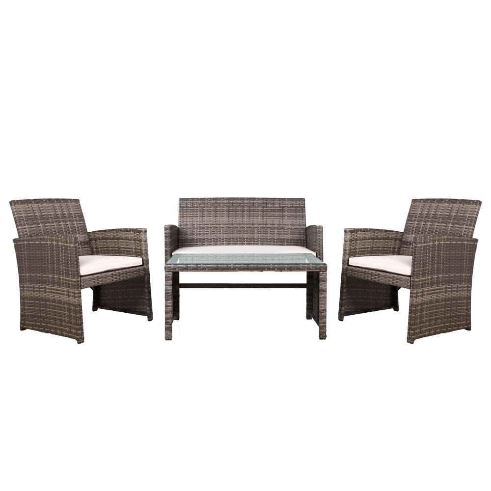 Gardeon Set of 4 Outdoor Lounge Setting Rattan Patio Wicker Dining Set Mixed Grey - Newstart Furniture