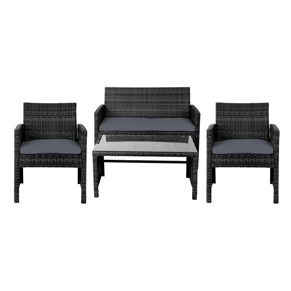 Gardeon Set of 4 Outdoor Lounge Setting Rattan Patio Wicker Dining Set Black - Newstart Furniture