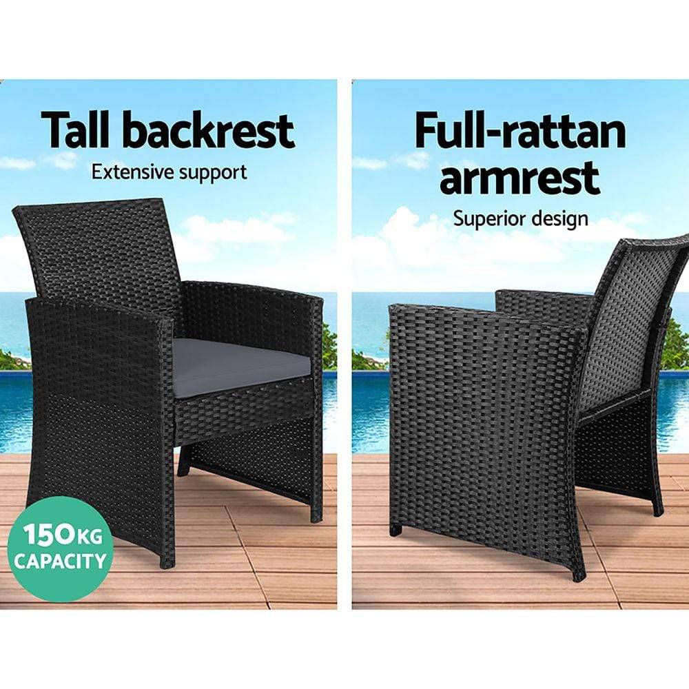 Gardeon Set of 4 Outdoor Lounge Setting Rattan Patio Wicker Dining Set Black - Newstart Furniture