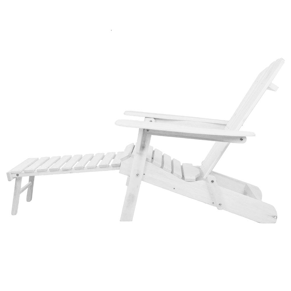 Gardeon 3 Piece Outdoor Adirondack Lounge Beach Chair Set - White - Newstart Furniture