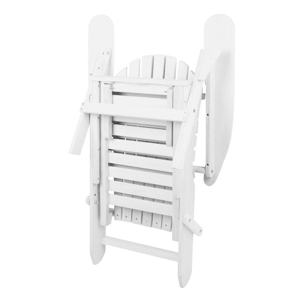 Gardeon 3 Piece Outdoor Adirondack Lounge Beach Chair Set - White - Newstart Furniture