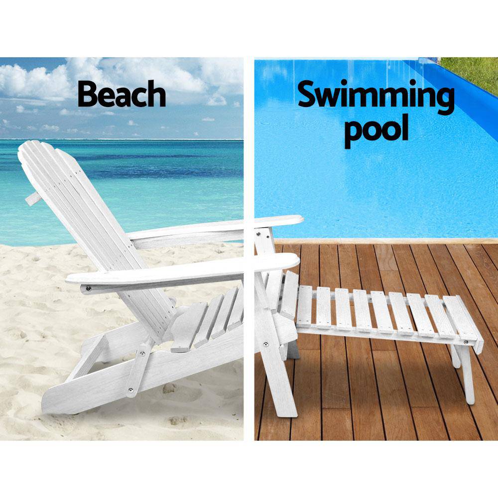 Gardeon 3 Piece Outdoor Adirondack Lounge Beach Chair Set - White - Newstart Furniture