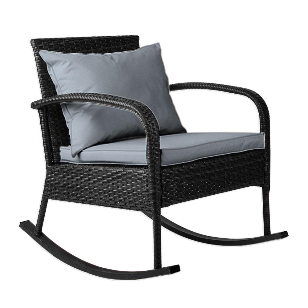 Gardeon Outdoor Furniture Rocking Chair Wicker Garden Patio Lounge Setting Black - Newstart Furniture