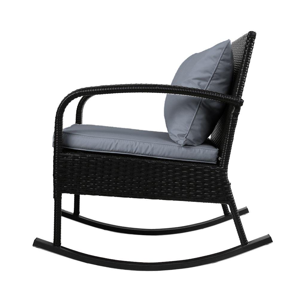 Gardeon Outdoor Furniture Rocking Chair Wicker Garden Patio Lounge Setting Black - Newstart Furniture