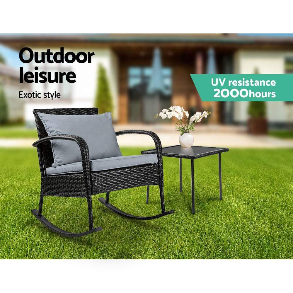 Gardeon Wicker Rocking Chairs Table Set Outdoor Setting Recliner Patio Furniture - Newstart Furniture