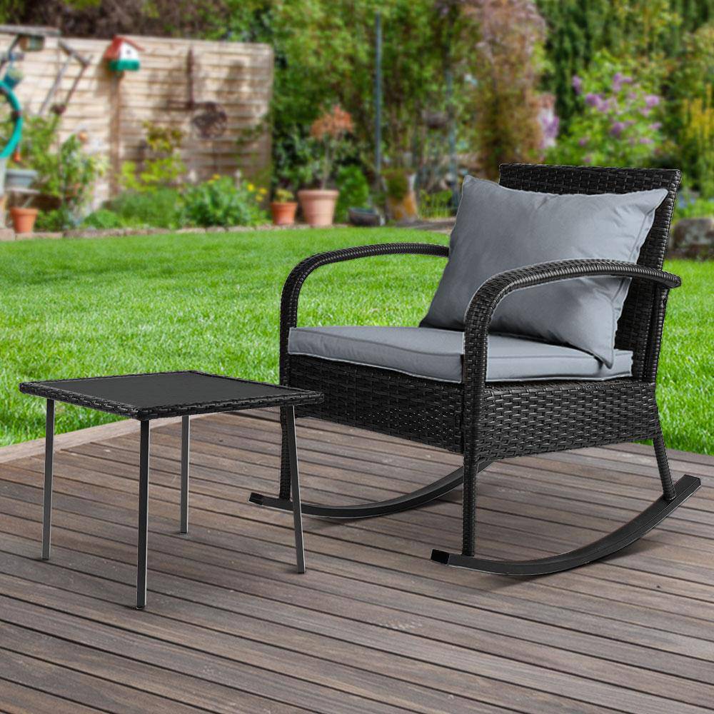 Gardeon Wicker Rocking Chairs Table Set Outdoor Setting Recliner Patio Furniture - Newstart Furniture