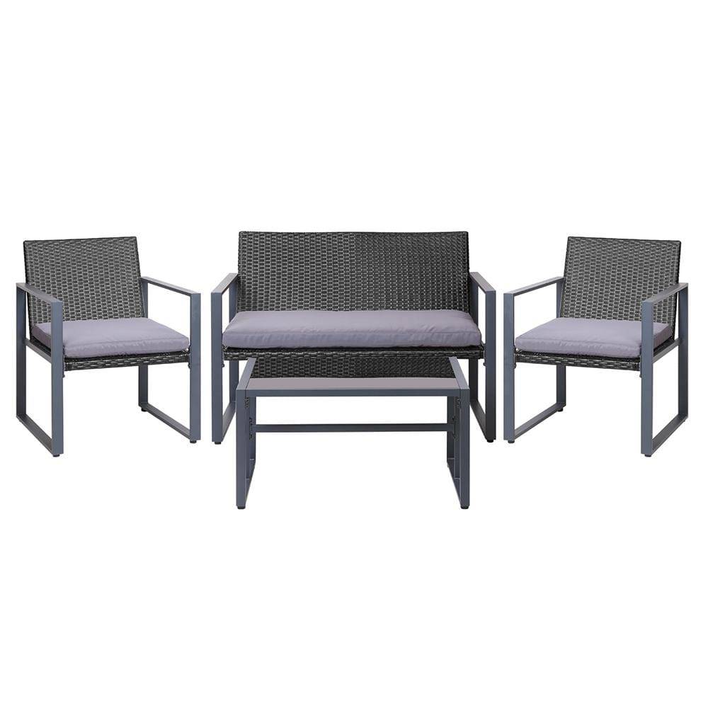 Gardeon 4PC Outdoor Furniture Patio Table Chair Black - Newstart Furniture