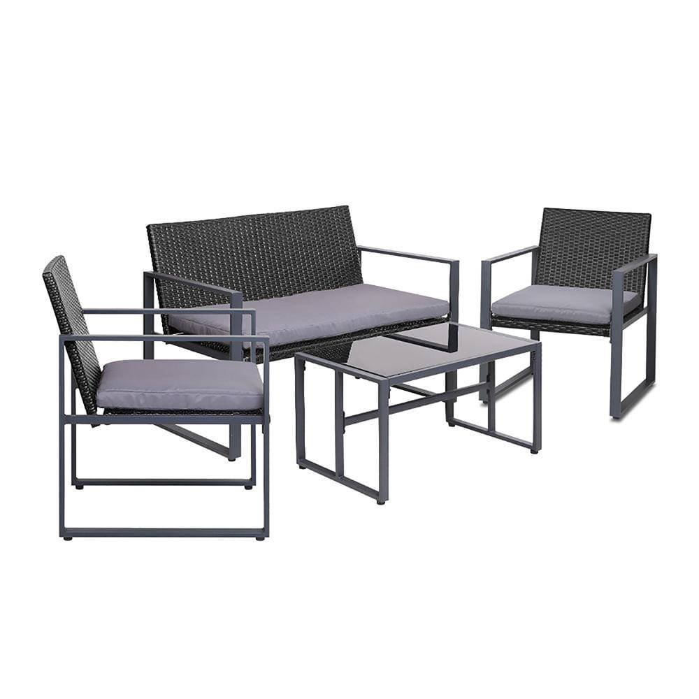 Gardeon 4PC Outdoor Furniture Patio Table Chair Black - Newstart Furniture
