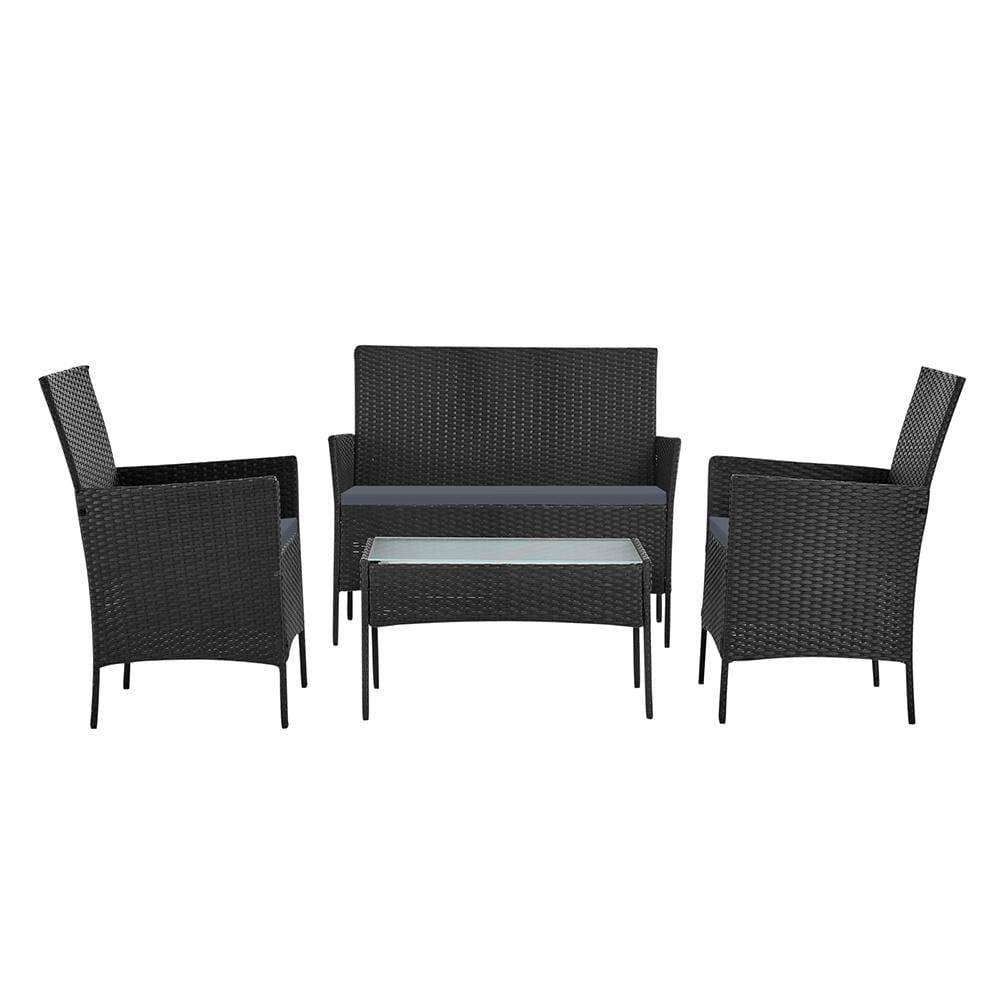 Gardeon 4-piece Outdoor Lounge Setting Wicker Patio Furniture Dining Set Grey - Newstart Furniture