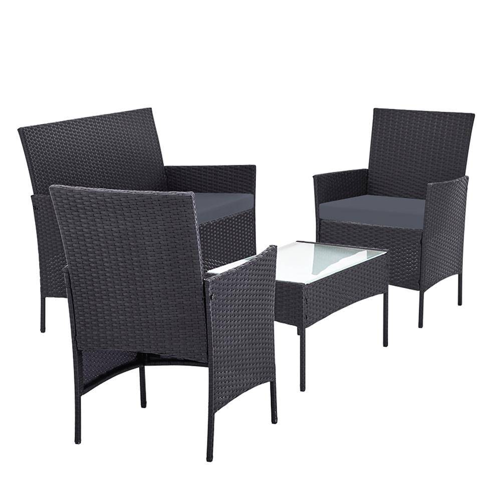 Gardeon 4-piece Outdoor Lounge Setting Wicker Patio Furniture Dining Set Grey - Newstart Furniture