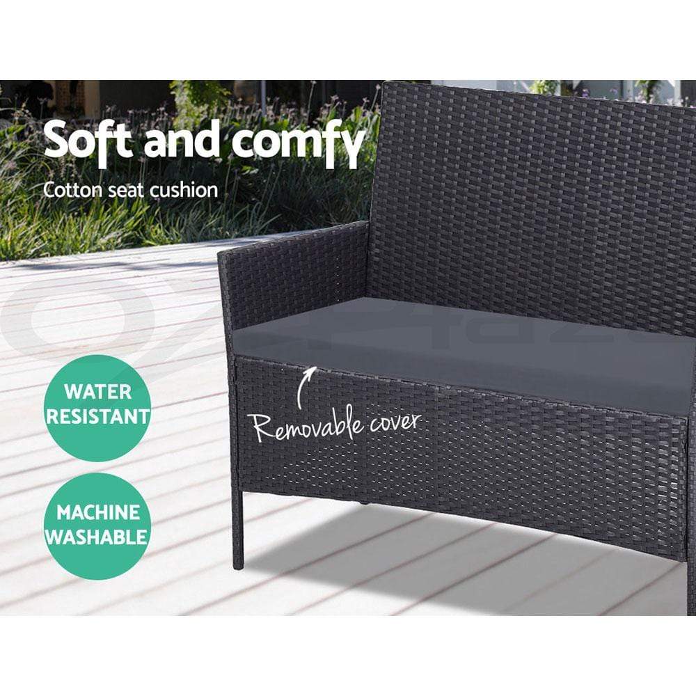 Gardeon 4-piece Outdoor Lounge Setting Wicker Patio Furniture Dining Set Grey - Newstart Furniture