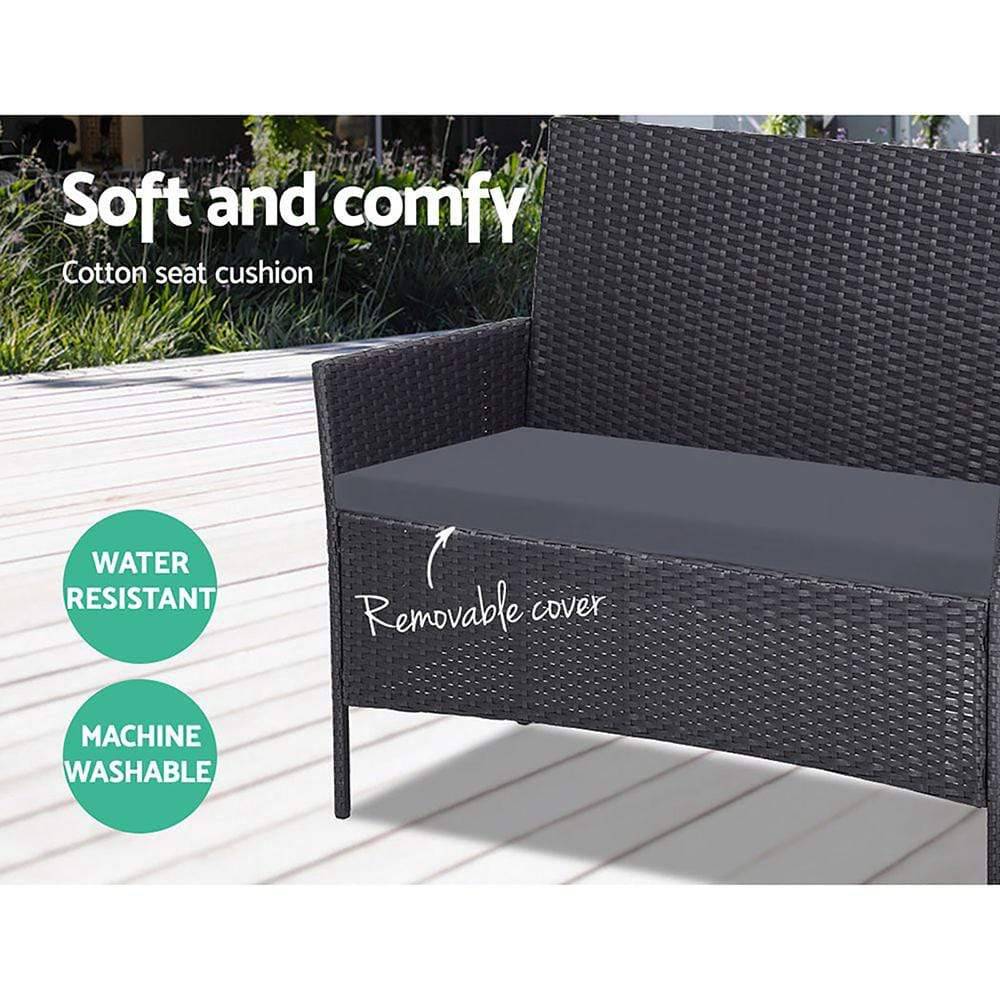 Gardeon 4-piece Outdoor Lounge Setting Wicker Patio Furniture Dining Set Grey - Newstart Furniture