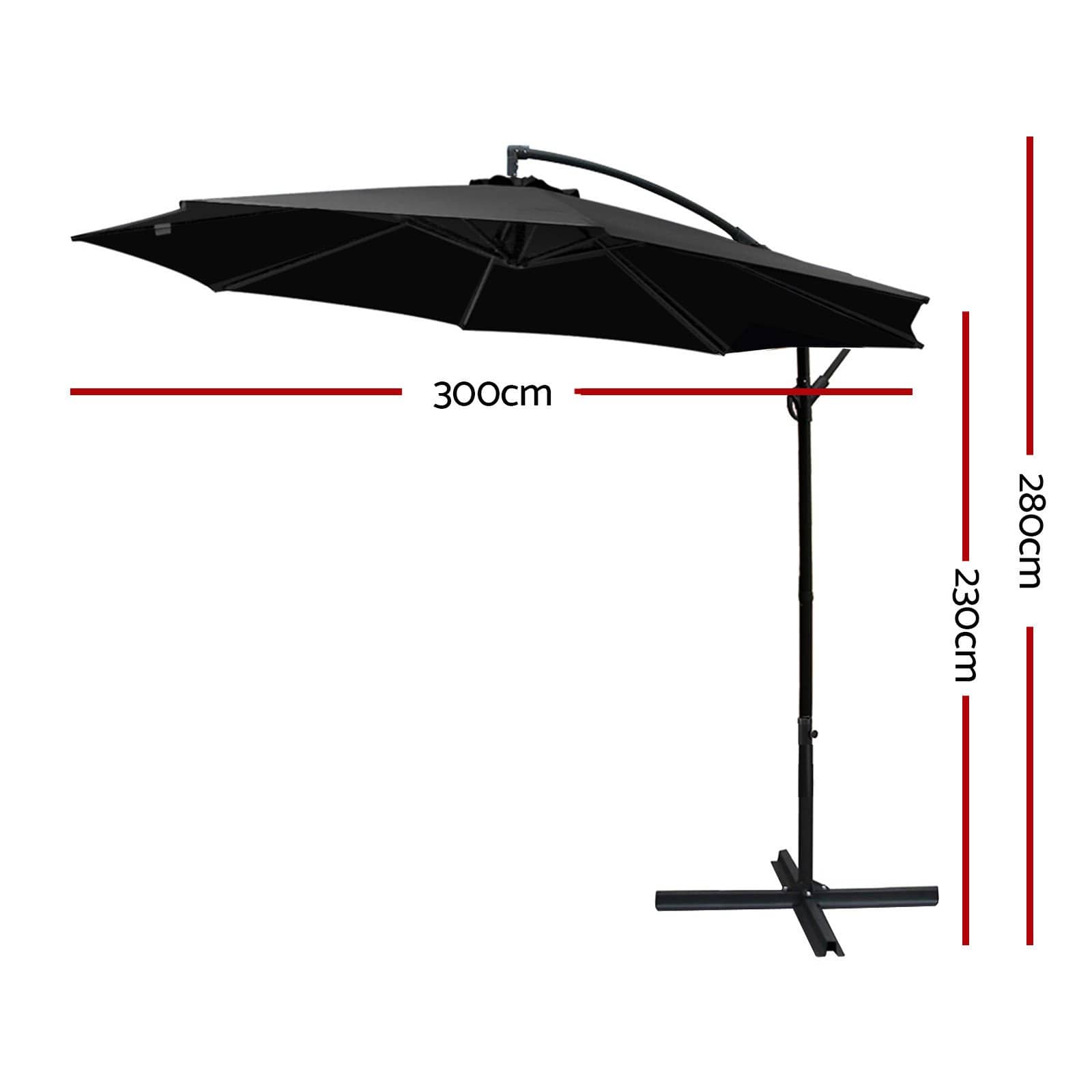 Instahut 3M Cantilevered Outdoor Umbrella - Black - Newstart Furniture