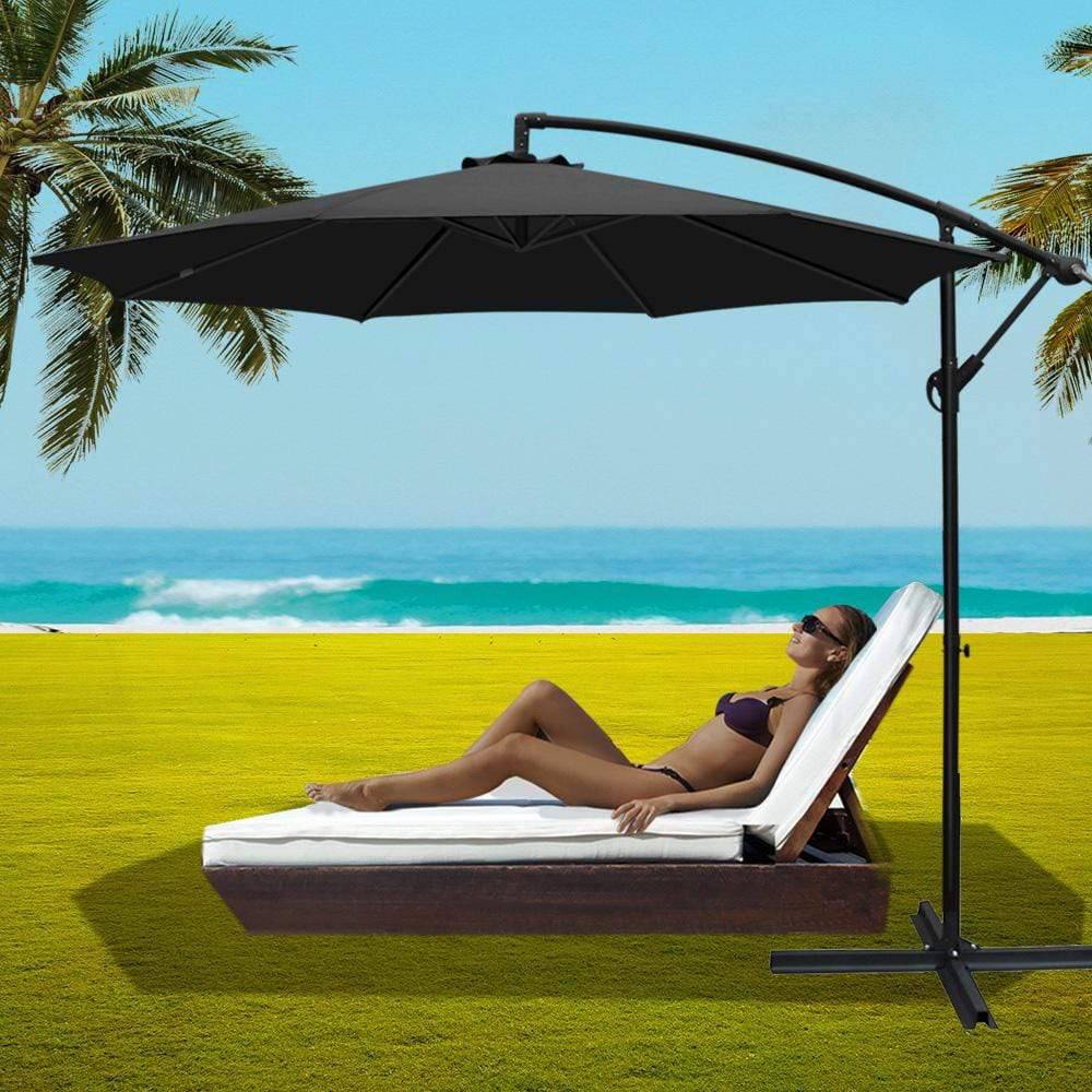 Instahut 3M Cantilevered Outdoor Umbrella - Black - Newstart Furniture