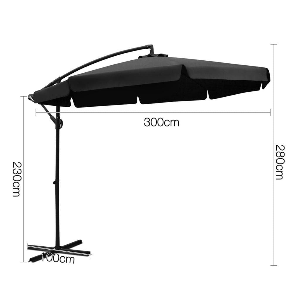 Instahut 3M Outdoor Umbrella - Black - Newstart Furniture