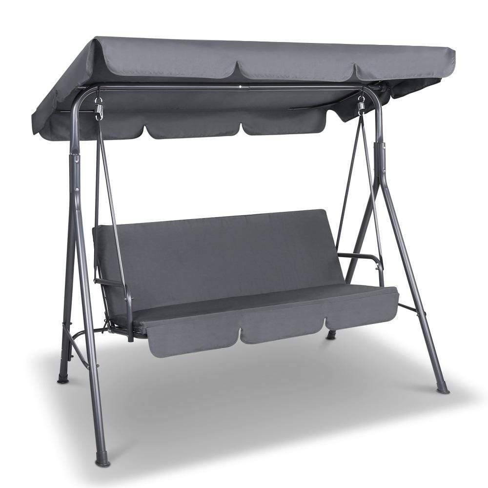 Gardeon Outdoor Swing Chair Hammock Bench Seat Canopy Cushion Furniture Grey - Newstart Furniture