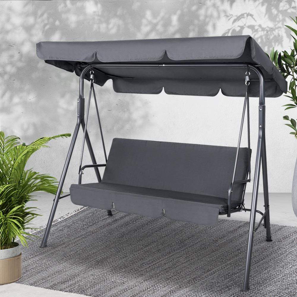 Gardeon Outdoor Swing Chair Hammock Bench Seat Canopy Cushion Furniture Grey - Newstart Furniture