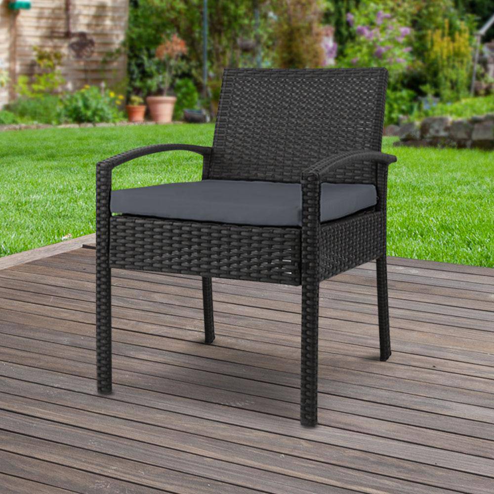 Gardeon Outdoor Furniture Bistro Wicker Chair Black - Newstart Furniture