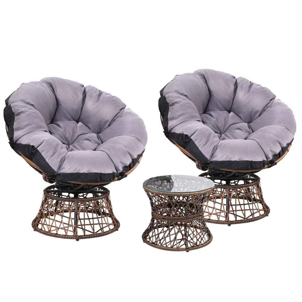 Gardeon Outdoor Lounge Setting Papasan Chairs Table Patio Furniture Wicker Brown - Newstart Furniture