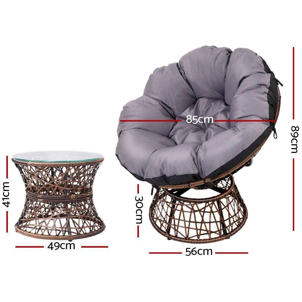 Gardeon Outdoor Lounge Setting Papasan Chairs Table Patio Furniture Wicker Brown - Newstart Furniture