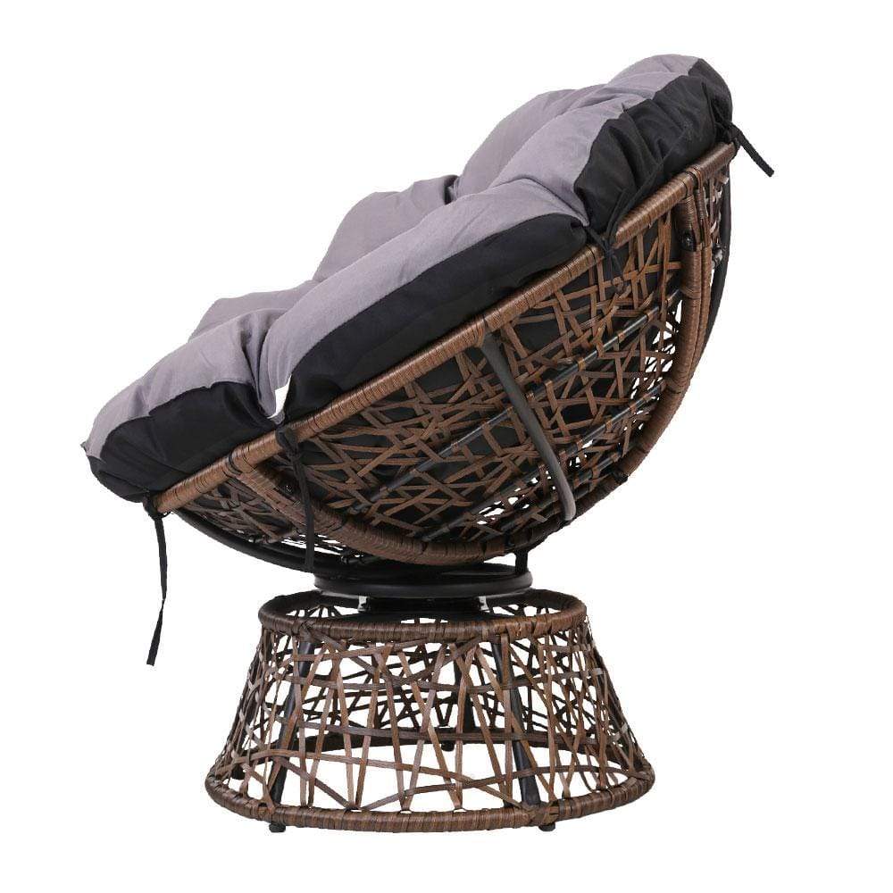 Gardeon Outdoor Lounge Setting Papasan Chairs Table Patio Furniture Wicker Brown - Newstart Furniture