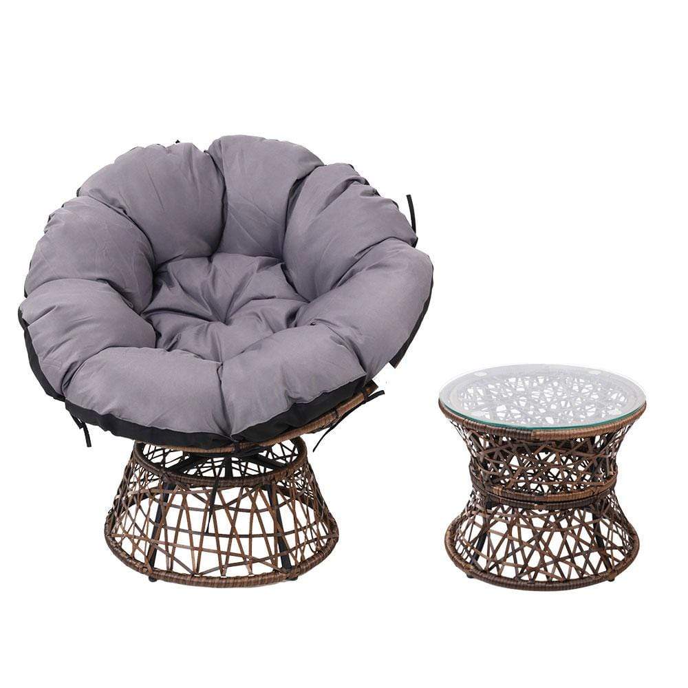 Gardeon Outdoor Lounge Setting Papasan Chairs Table Patio Furniture Wicker Brown - Newstart Furniture