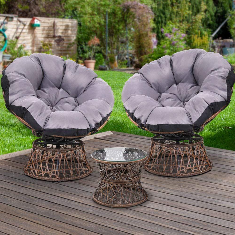 Gardeon Outdoor Lounge Setting Papasan Chairs Table Patio Furniture Wicker Brown - Newstart Furniture