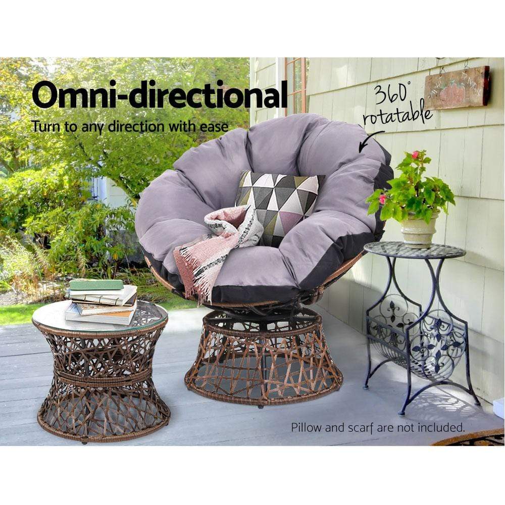 Gardeon Outdoor Lounge Setting Papasan Chairs Table Patio Furniture Wicker Brown - Newstart Furniture