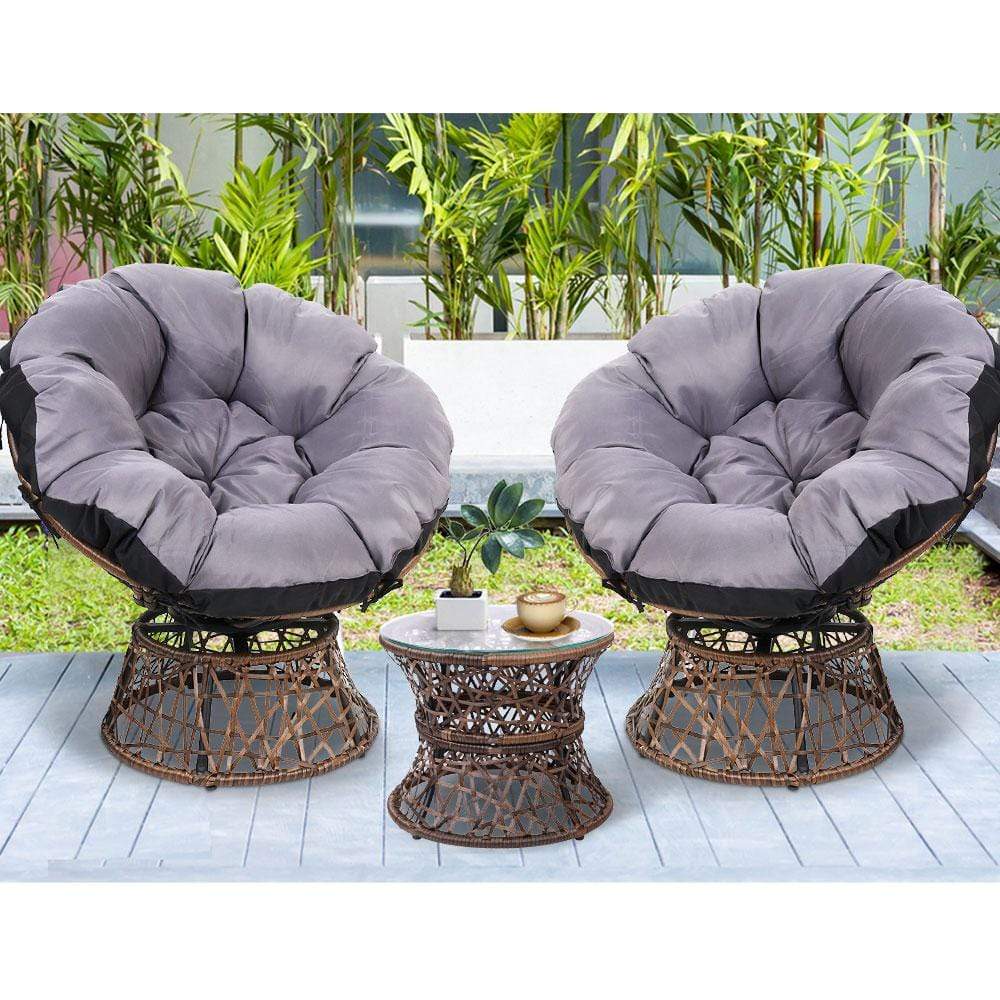 Gardeon Outdoor Lounge Setting Papasan Chairs Table Patio Furniture Wicker Brown - Newstart Furniture