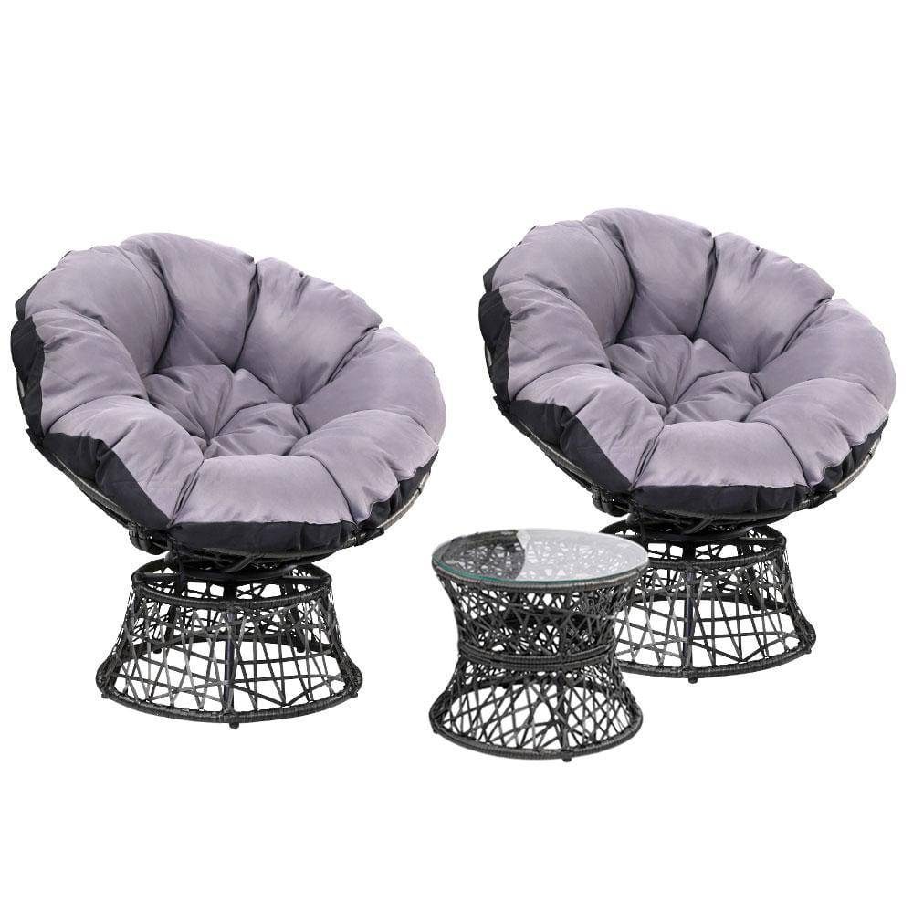 Gardeon Outdoor Lounge Setting Papasan Chairs Table Patio Furniture Wicker Black - Newstart Furniture