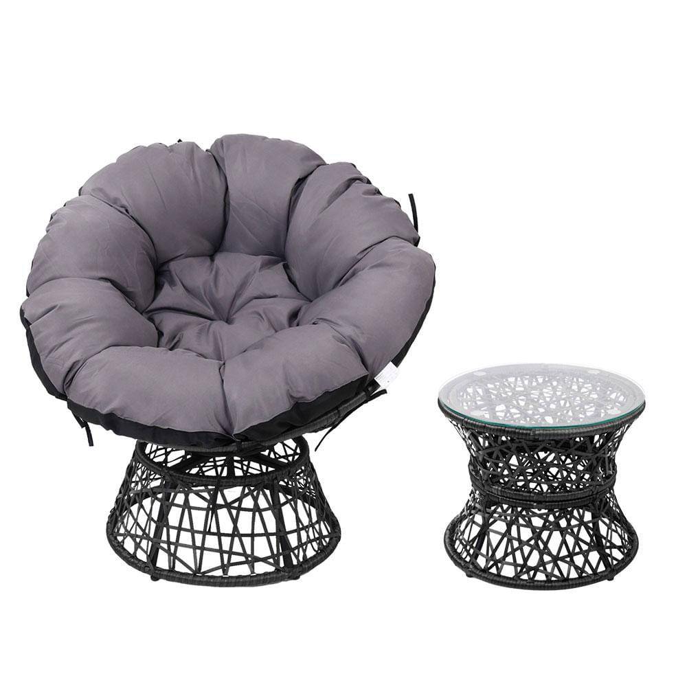 Gardeon Outdoor Lounge Setting Papasan Chairs Table Patio Furniture Wicker Black - Newstart Furniture