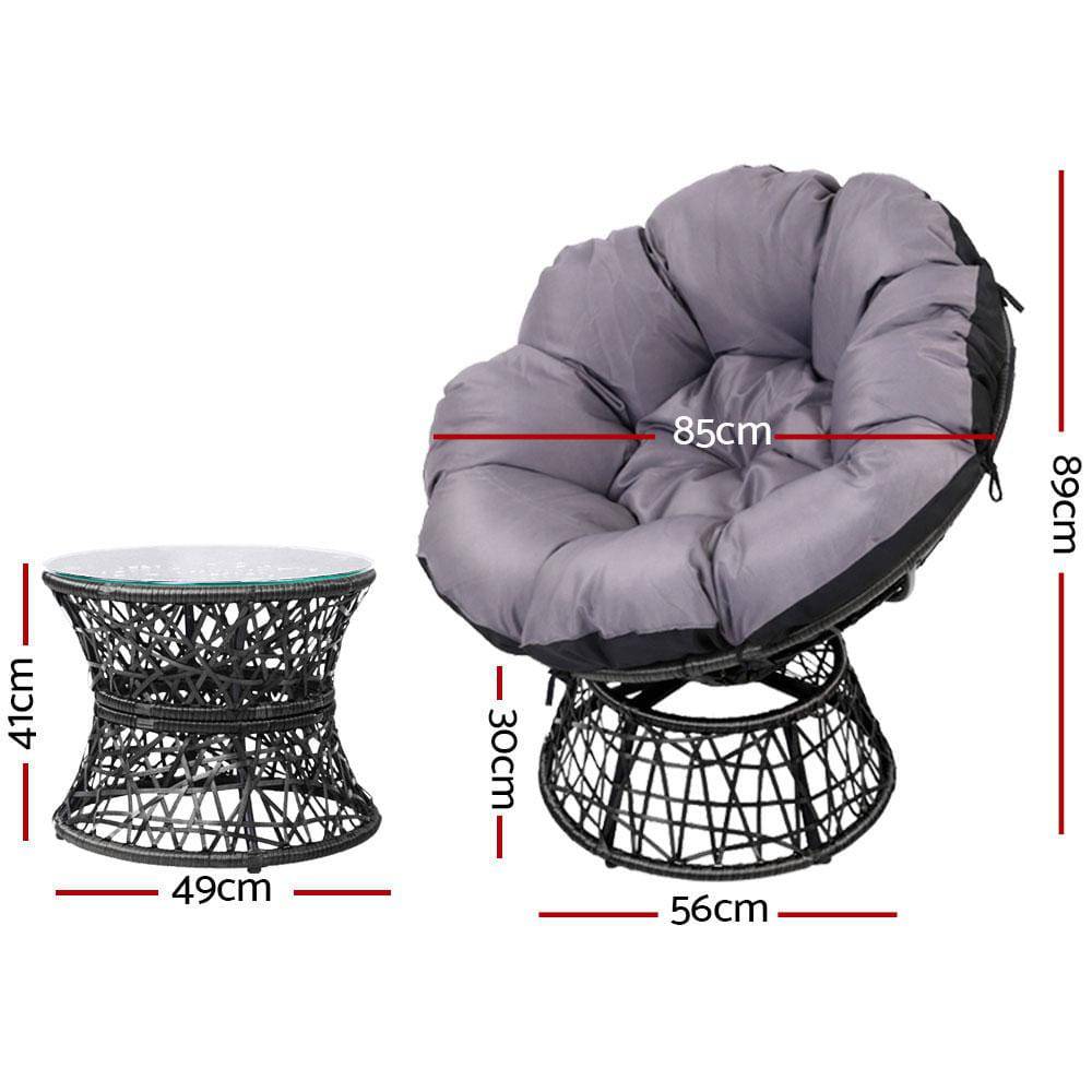 Gardeon Outdoor Lounge Setting Papasan Chairs Table Patio Furniture Wicker Black - Newstart Furniture