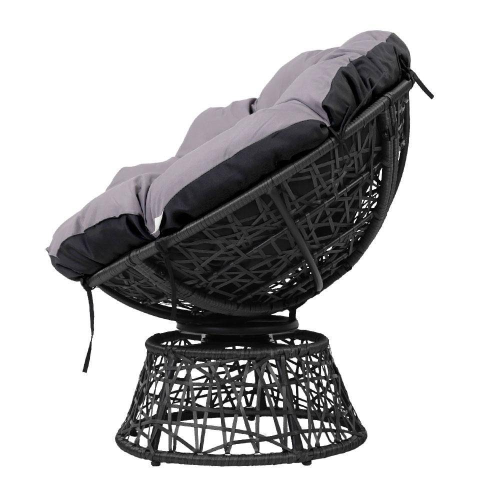 Gardeon Outdoor Lounge Setting Papasan Chairs Table Patio Furniture Wicker Black - Newstart Furniture