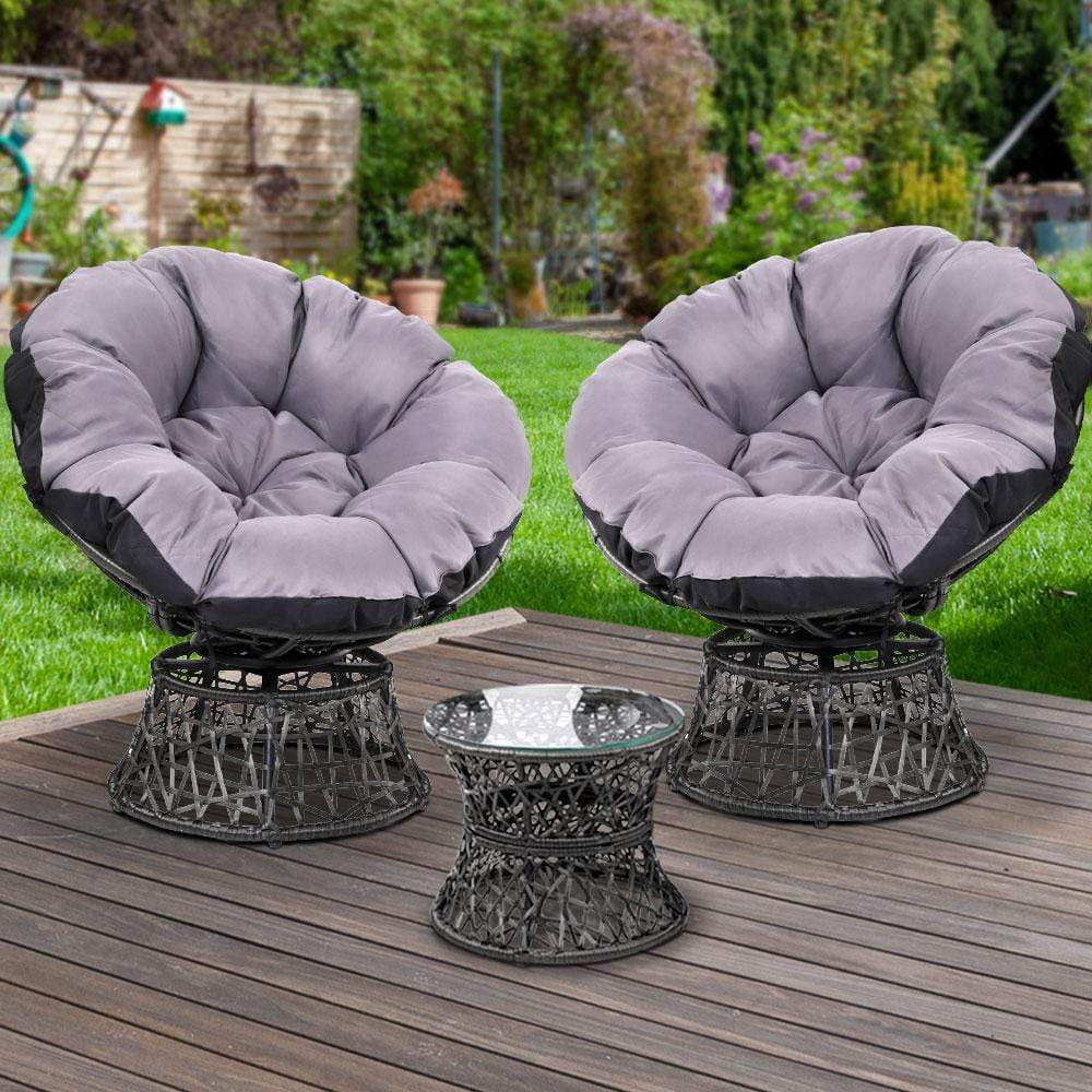 Gardeon Outdoor Lounge Setting Papasan Chairs Table Patio Furniture Wicker Black - Newstart Furniture