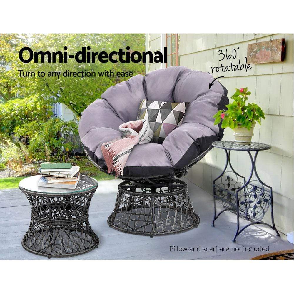 Gardeon Outdoor Lounge Setting Papasan Chairs Table Patio Furniture Wicker Black - Newstart Furniture