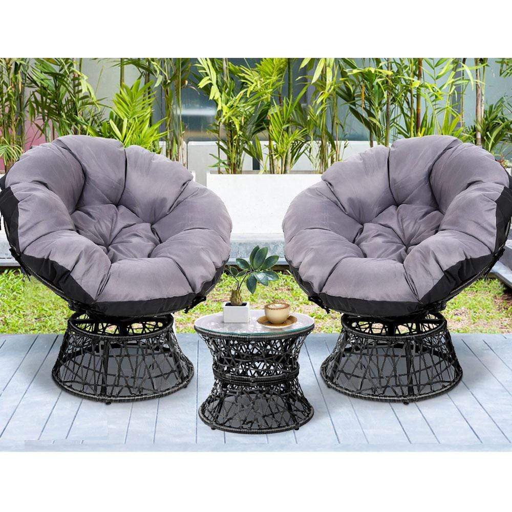 Gardeon Outdoor Lounge Setting Papasan Chairs Table Patio Furniture Wicker Black - Newstart Furniture