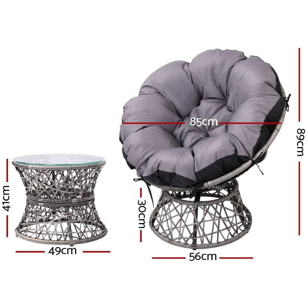 Gardeon Outdoor Lounge Setting Papasan Chairs Table Patio Furniture Wicker Grey - Newstart Furniture